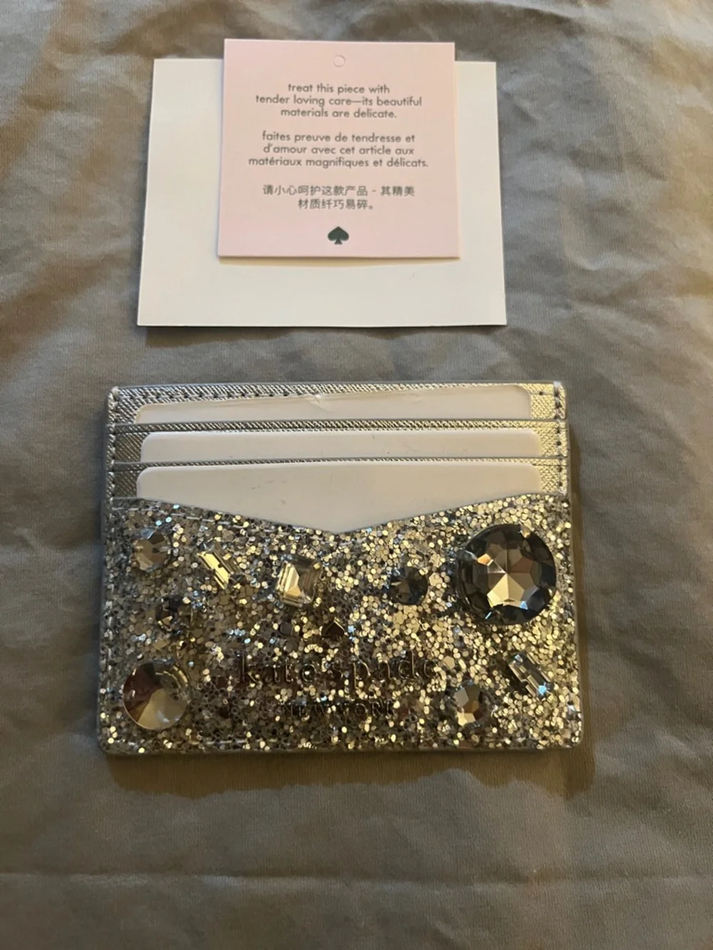 Kate Spade - Sparkling Jeweled Card Holder - Silver Glitter - Picture 1 of 1